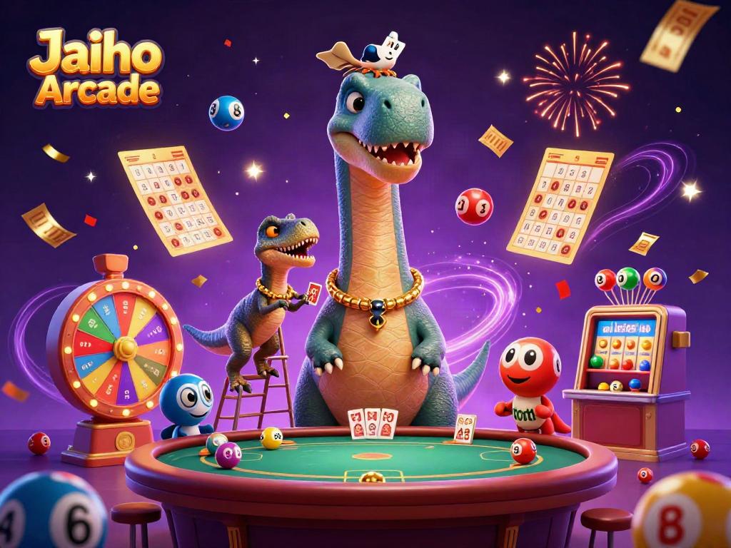 Engage with Jaiho Arcade's thrilling moments in this colorful casino scene.