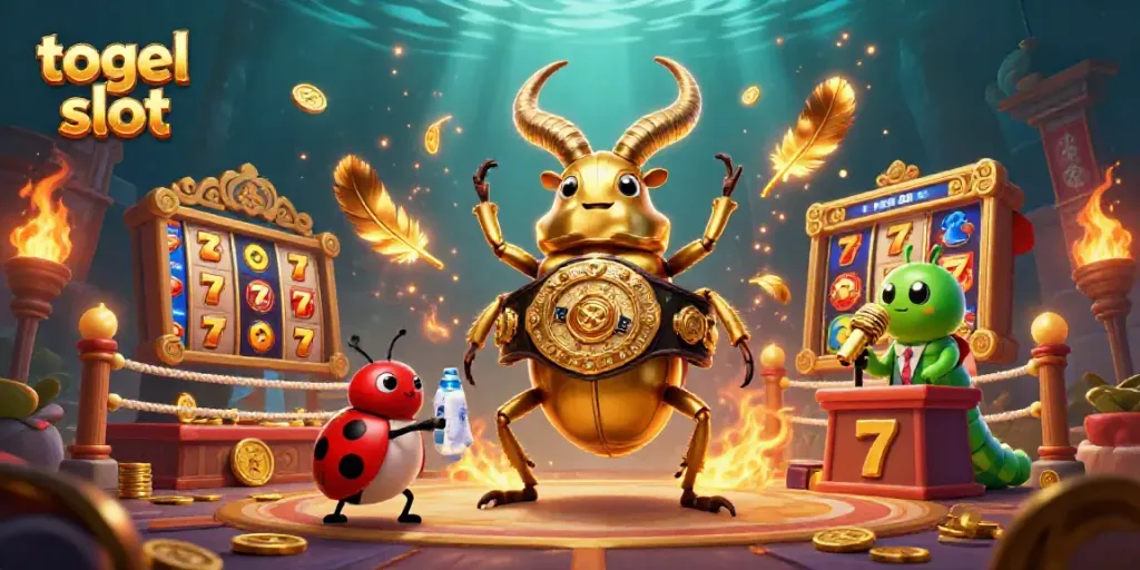Ilustrasi 3D togel slot yang menarik dengan karakter unik dan elemen kasino yang kaya, menampilkan aksi seru.