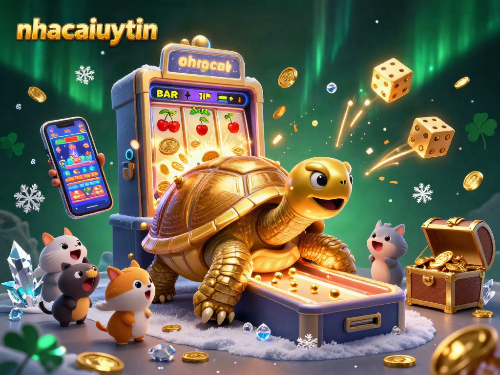 Spin the jackpot with nhacaiuytin featuring a golden tortoise pinball and colorful casino elements.