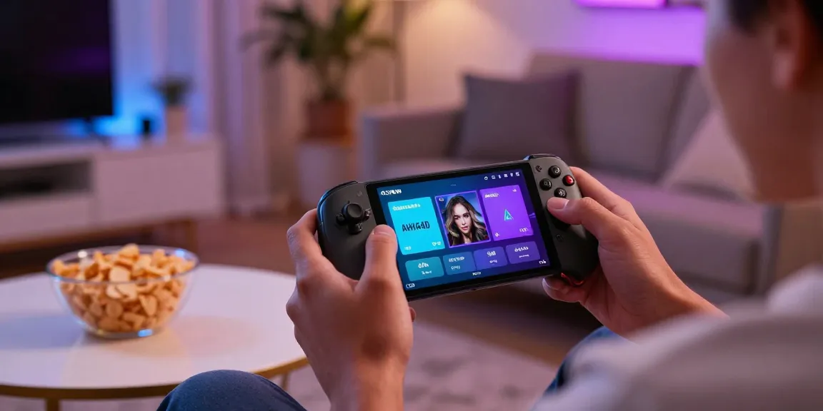 Engaging mobile gaming experience with AHHA4D interface in a cozy setting.