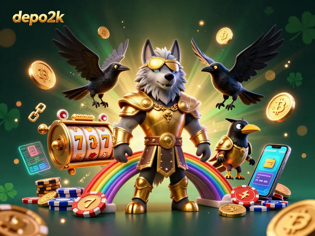 Engage in excitement with depo2k as a 3D Odin guides players on a vibrant slot adventure.