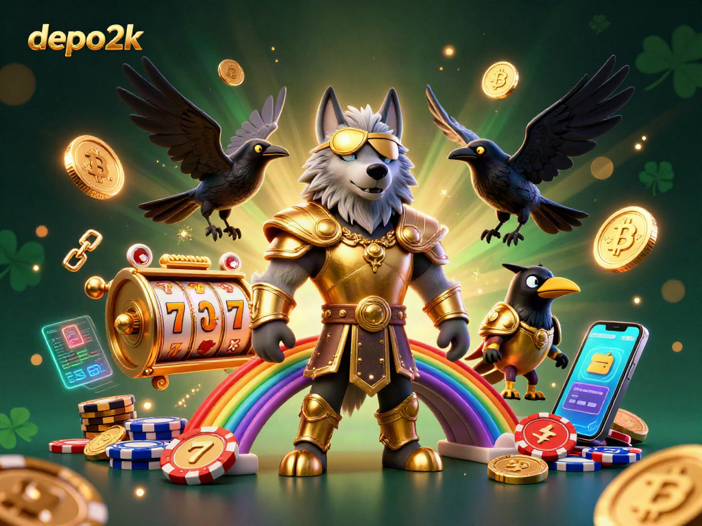 Engage in excitement with depo2k as a 3D Odin guides players on a vibrant slot adventure.