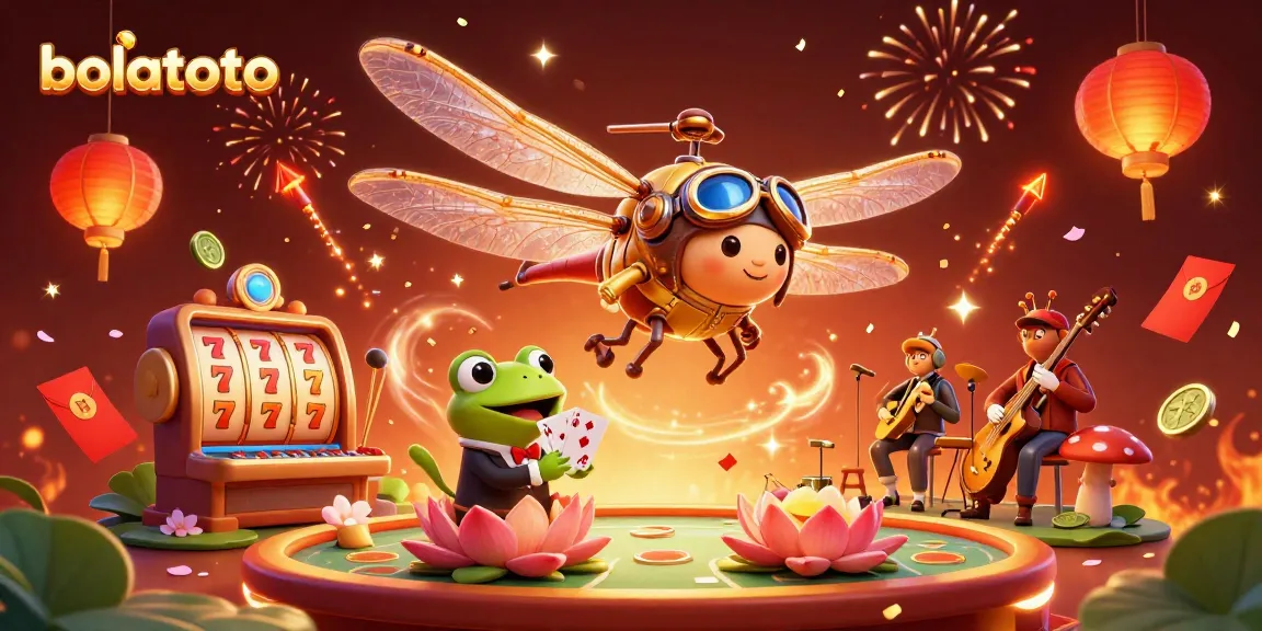 Win big with bolatoto while enjoying an exciting scene featuring a dragonfly pilot and casino activities.