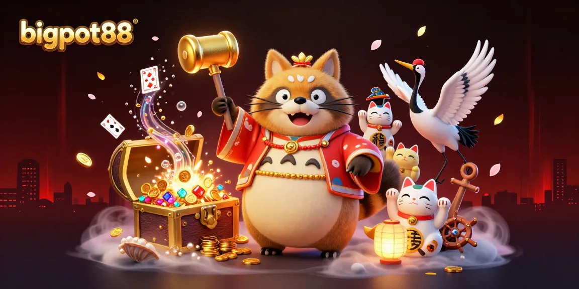 Bigpot88 menghadirkan pemandangan ceria dengan karakter festival Jepang dan kucing keberuntungan.
