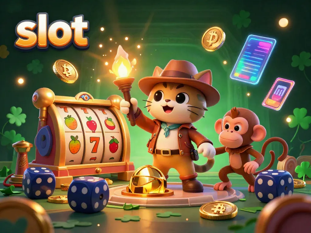 Explore the exciting world of slot machines with a playful archaeologist cat discovering treasures.