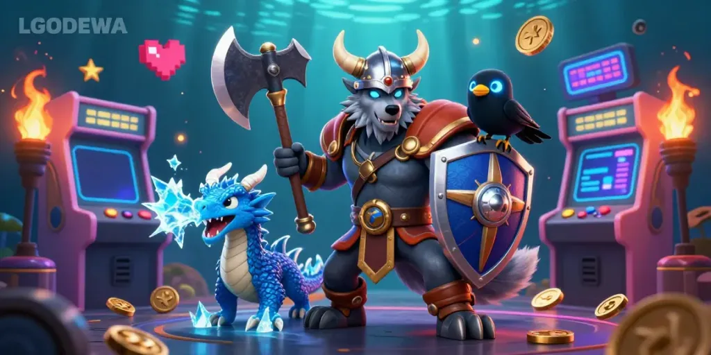 Engage in thrilling gameplay at LGODEWA with vibrant arcade machines and enchanting characters.