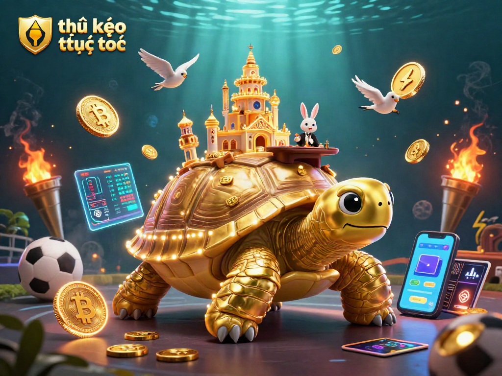Engage with tỷ lệ kèo trực tuyến by enjoying a lively 3D casino scene featuring a golden tortoise and a rabbit dealer.