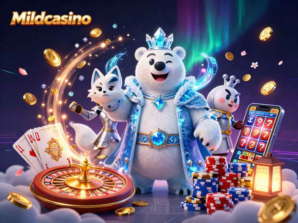 Mildcasino players winning epic rewards with a vibrant casino scene full of magic and energy.