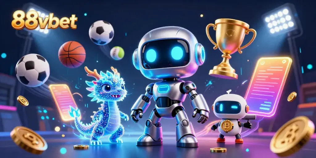 Engage with exciting 88vbet gaming through a vibrant cyberpunk 3D illustration featuring dynamic sports elements.