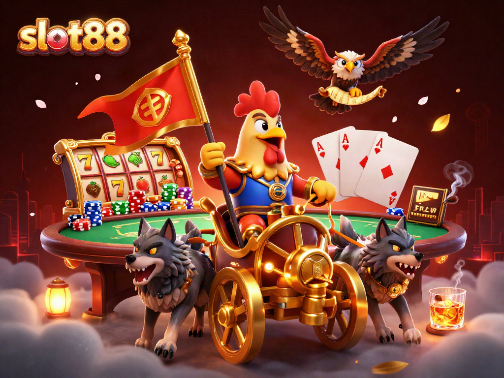 Experience thrilling gaming with slot88 in a vibrant 3D casino scene filled with action.