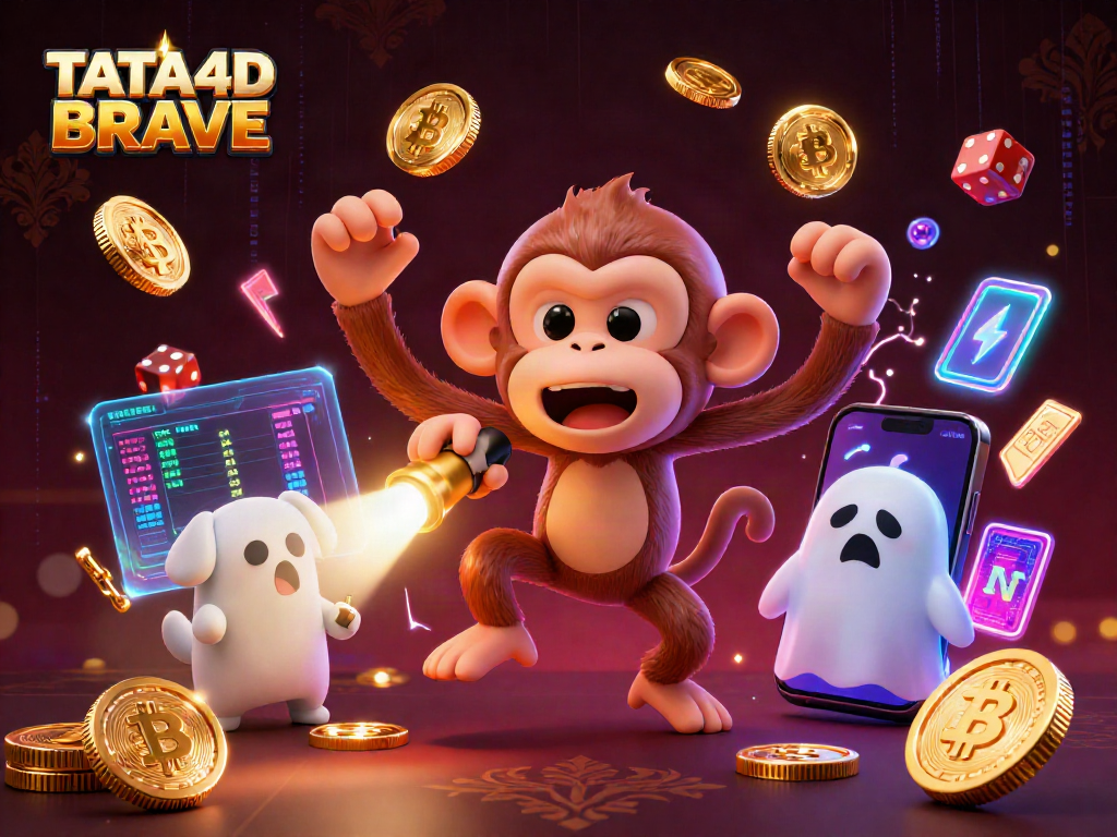 TATA4D BRAVE showcases a mischievous poltergeist monkey juggling golden objects in an exciting casino scene.