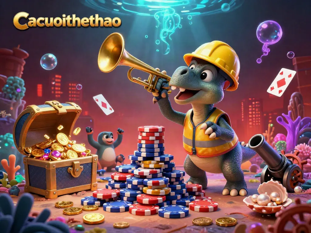 Join the excitement of Cacuocthethao sports betting in this vibrant underwater scene.