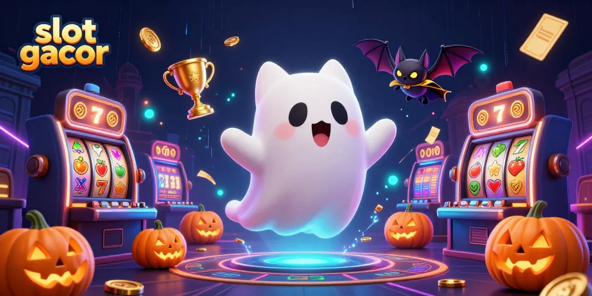 Menang slot gacor dalam kasino bersama hantu kucing dan kelelawar, suasana meriah dan berenergi.