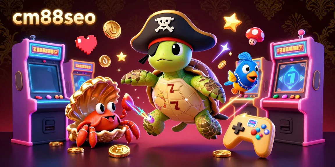 Spin the slots with cm88seo's vibrant 3D casino characters surrounded by treasures and game elements.
