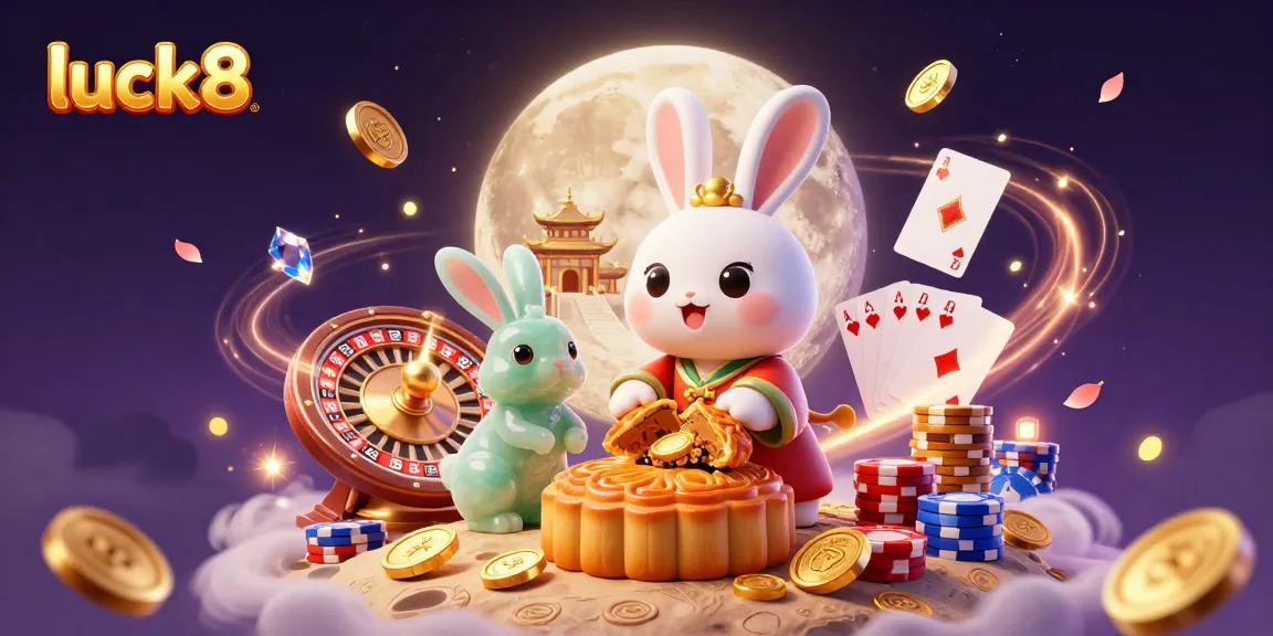 Experience fun and fortune with luck8 as cartoon rabbits unveil poker chips on the moon.