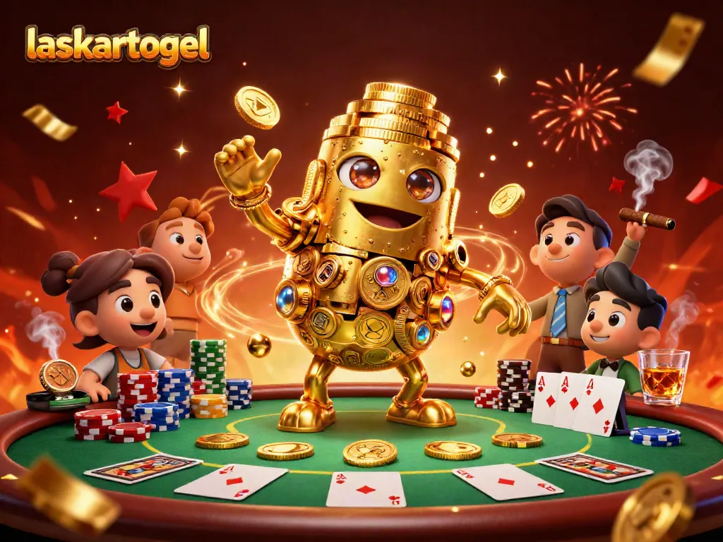 Engage with laskartogel in high-stakes poker, illustrated with a golem and vibrant casino elements.