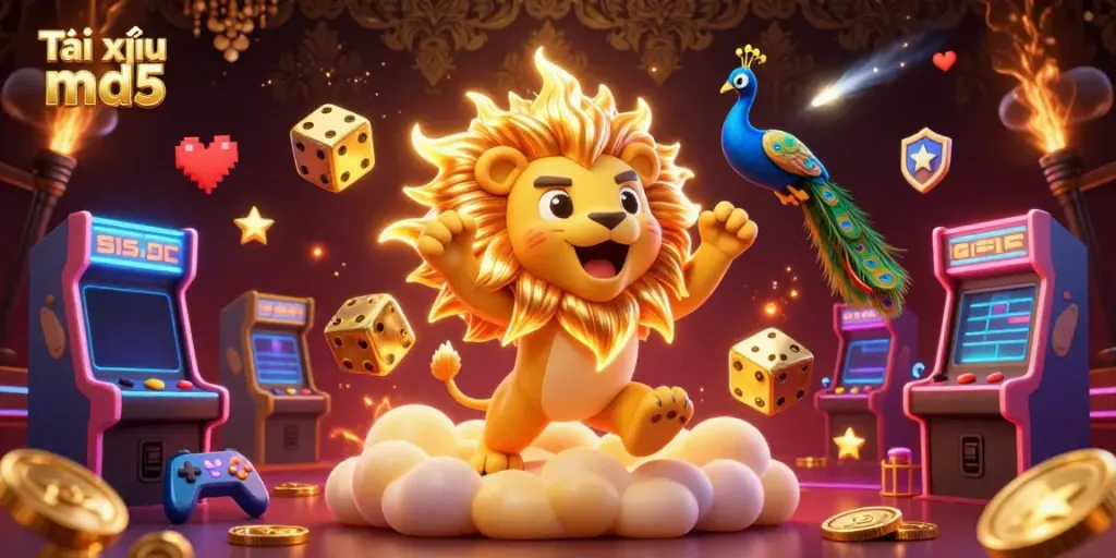Tài xỉu md5 illustrated with vibrant characters and gaming elements, capturing the excitement of casino play.